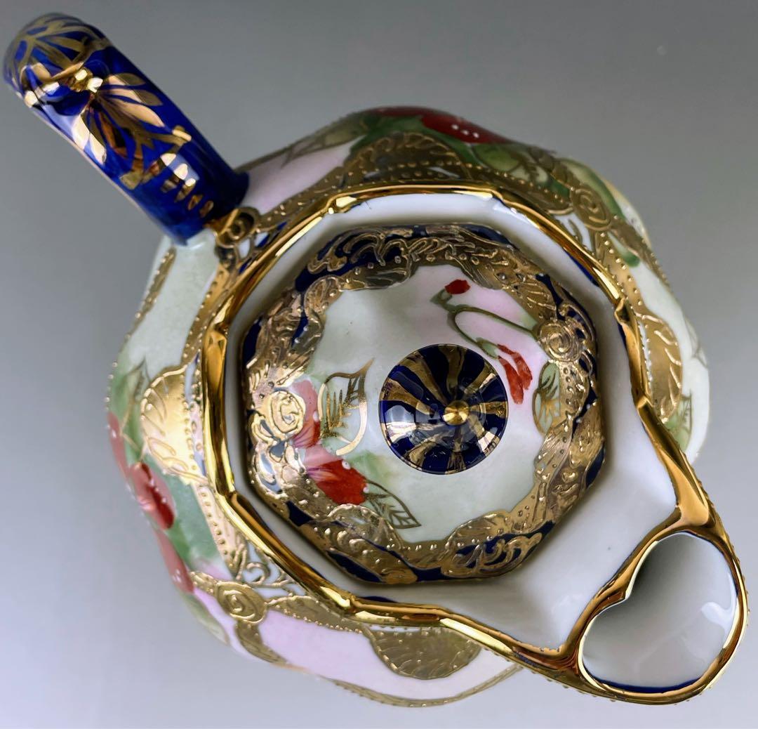 【美品】オールドニッポン 約２４cm 金盛り 花紋 チョコレートポット ティー