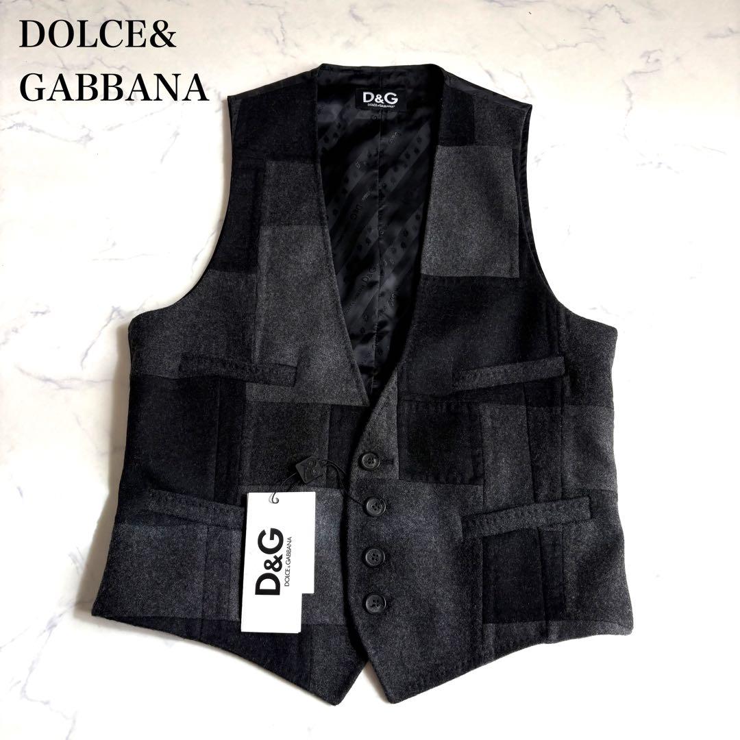 新品タグ付 ドルチェ&ガッバーナ パッチワークベスト ウール ジレ L 黒