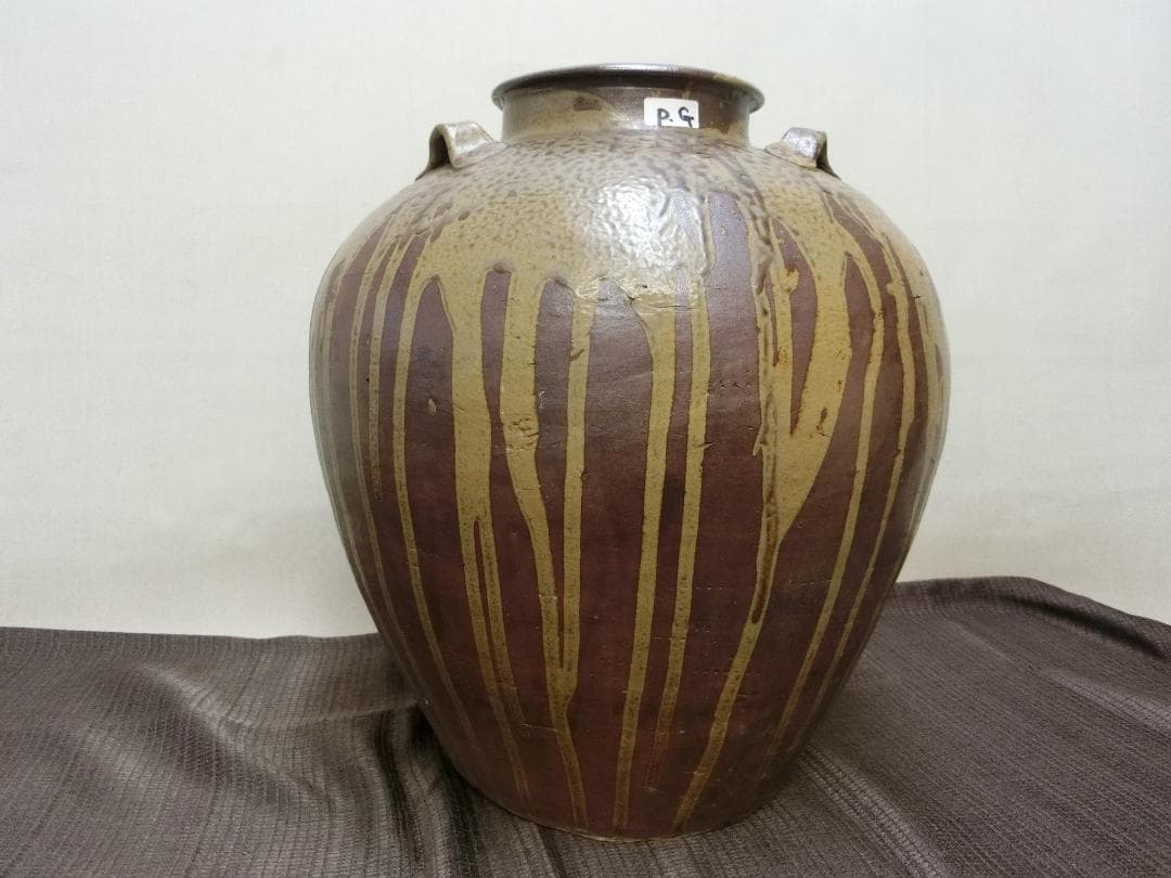 飾って！【壺　3耳壺 流れ釉　緑釉垂れ釉　景色抜群　丹波】鑑賞陶磁器　インテリア