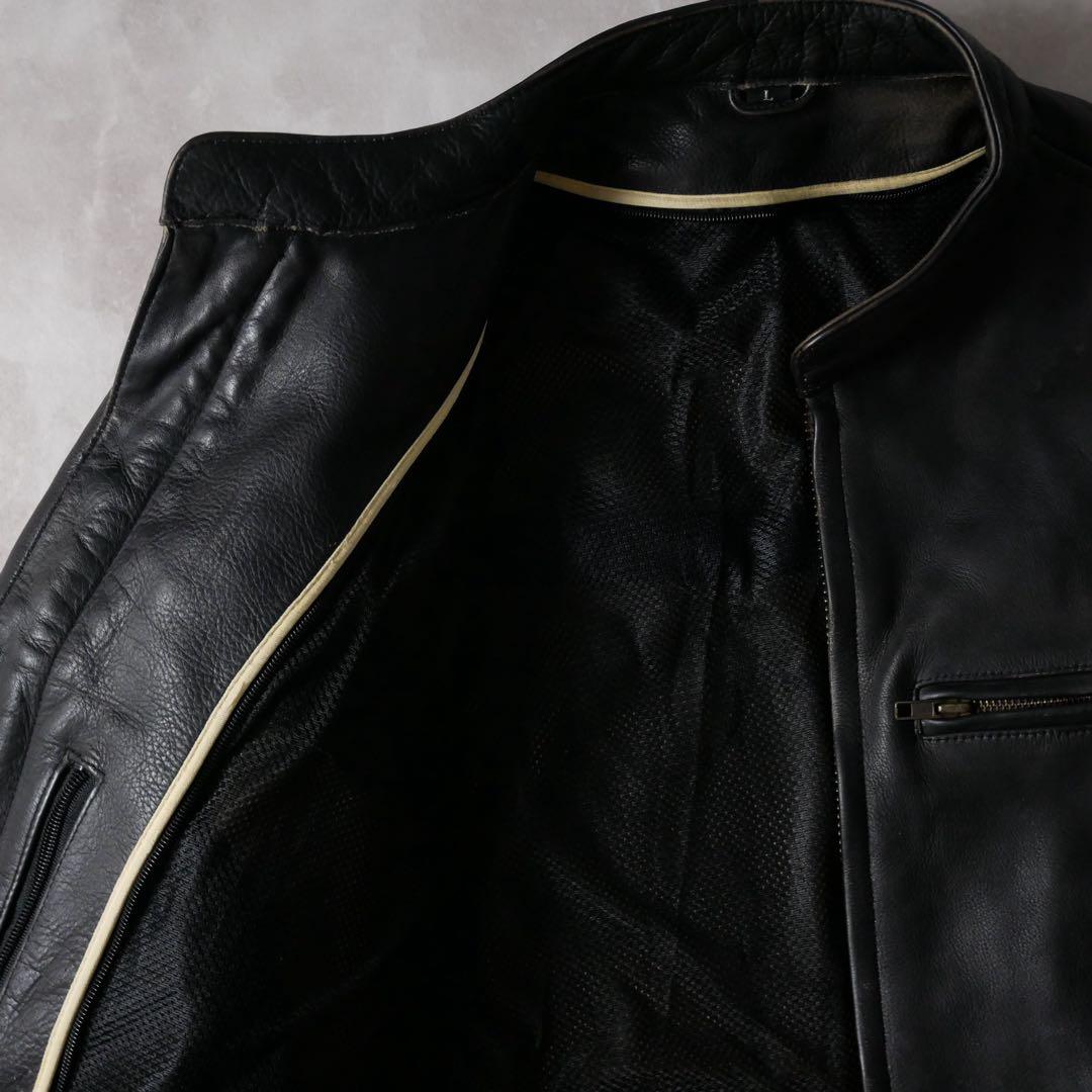 スタンドカラー レザージャケット ブラック L