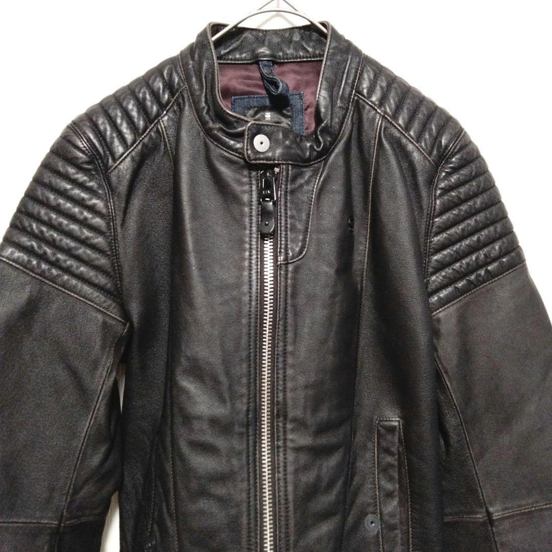 ジースターロウ　ライダースジャケット　シングル　レザー　豚革　本革　S