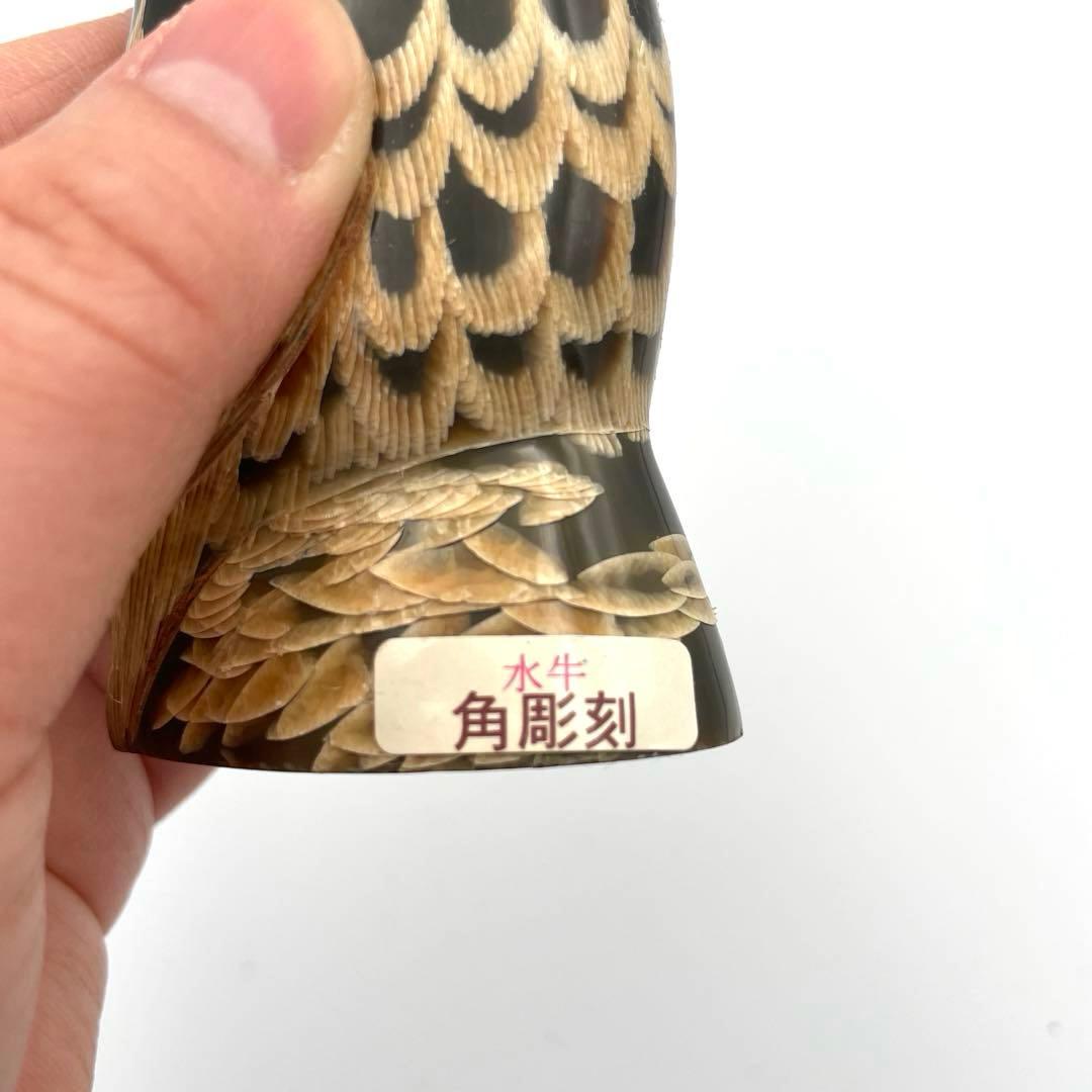 フクロウの水牛角彫刻置物