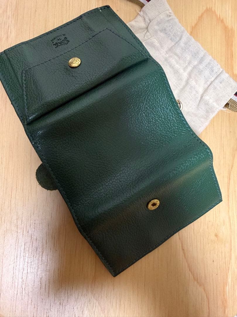 IL BISONTE グリーン 三つ折り財布 保存袋付き