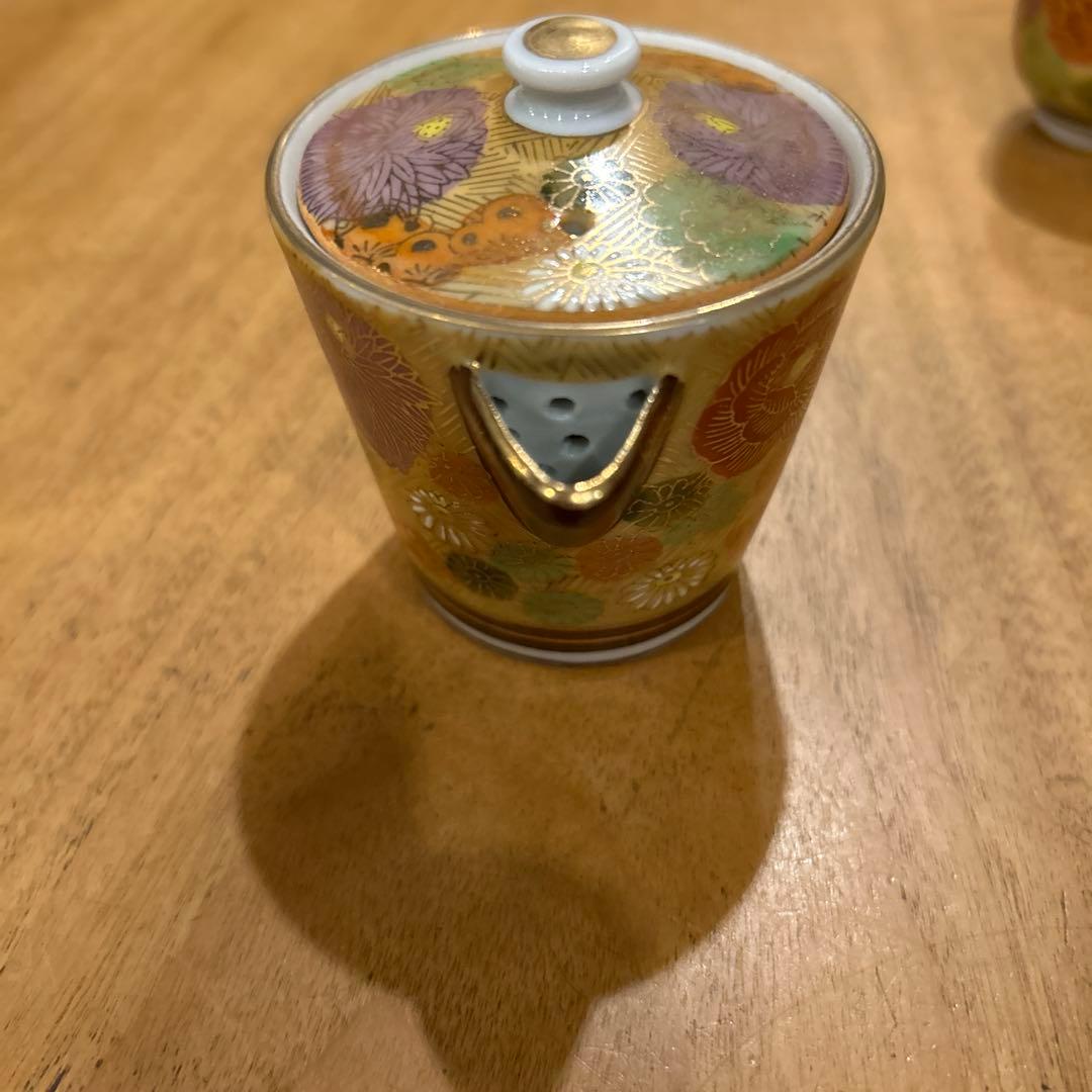 九谷焼　茶道具 小茶器（宝瓶）　手描き　豪華金花詰　急須　湯呑み揃え