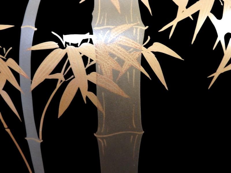 京塗師　岡田表寛造　金蒔絵　竹笹の図　火鉢　共箱　AS-DAx