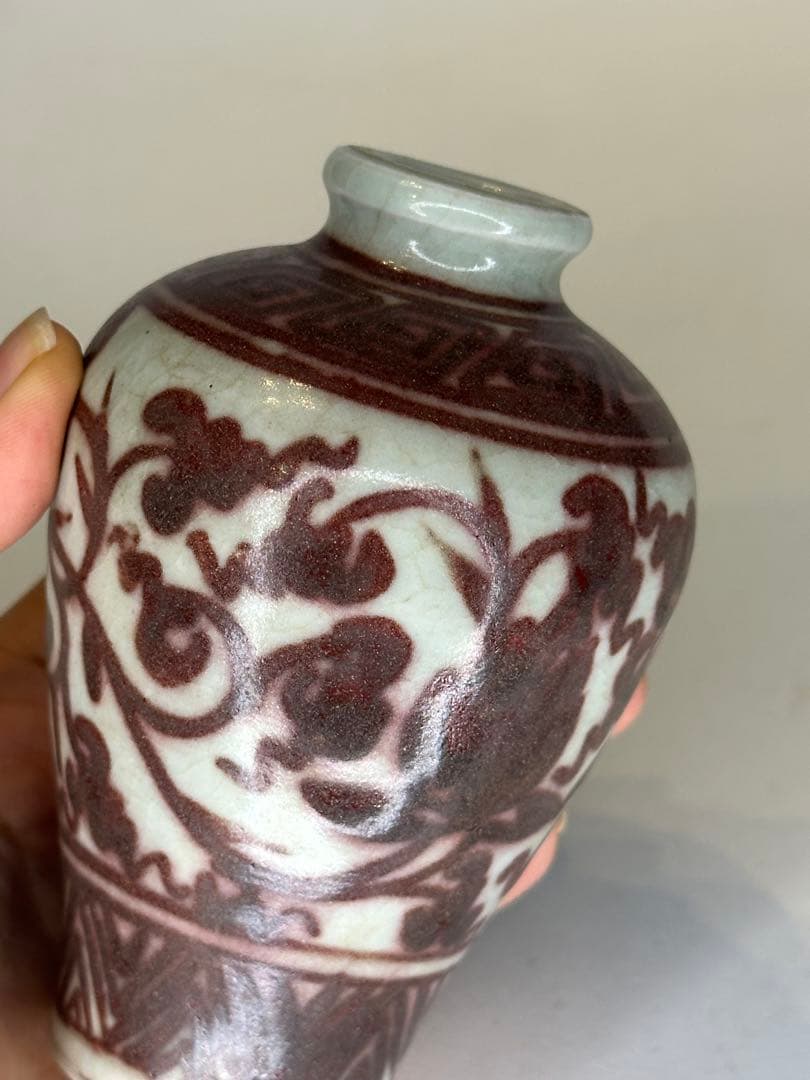 中国 明朝 釉裏紅 小壺 小瓶 花器 古磁器 骨董品