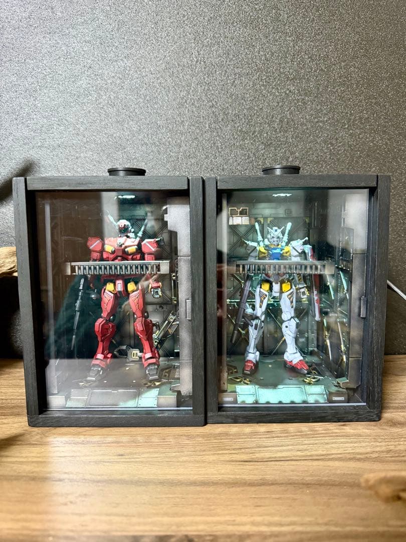 ガンプラ用　ジオラマベース　桐箱　LEDライト点灯