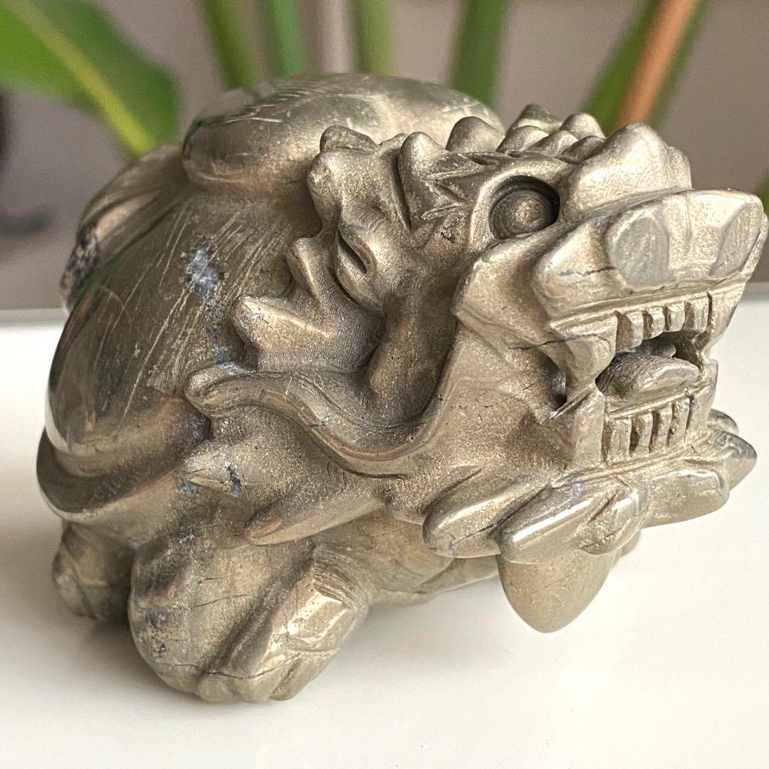 ★最終特価【 パイライト BIG 龍亀さん ぷっくりハート 原石 約476g】