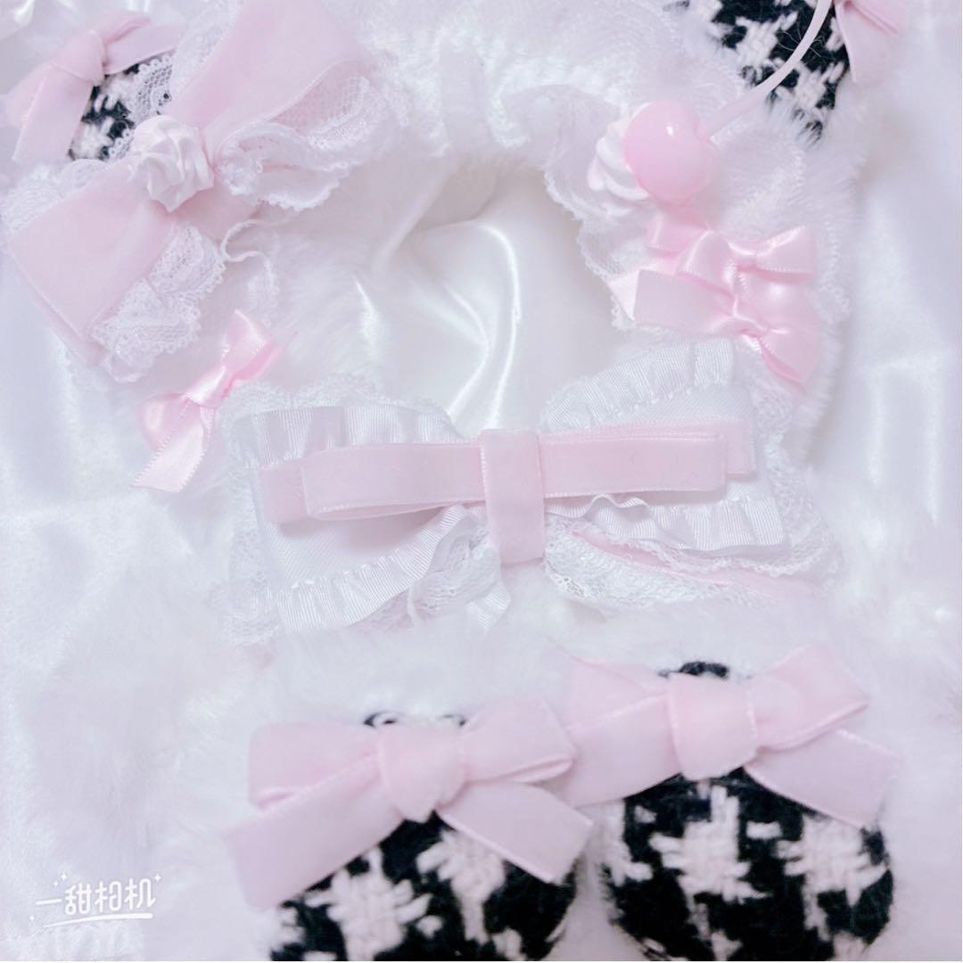 【甘ロリホイップ♡千鳥柄×ぴんくねこ】16cm おすわりぬい服 バッグチャーム