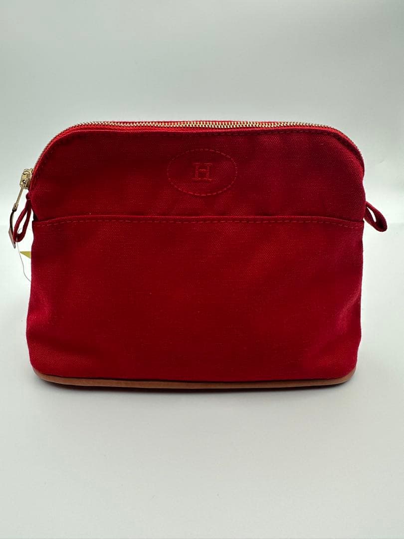 エルメス HERMES ボリードポーチ ミニミニ 赤 キャンバス 美品