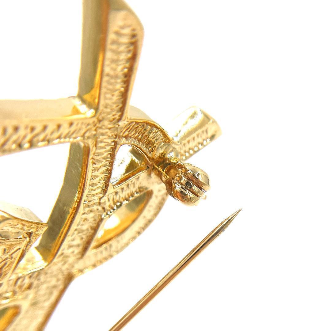 イヴサンローラン YSL ロゴ ラインストーン ブローチ レディース ゴールド