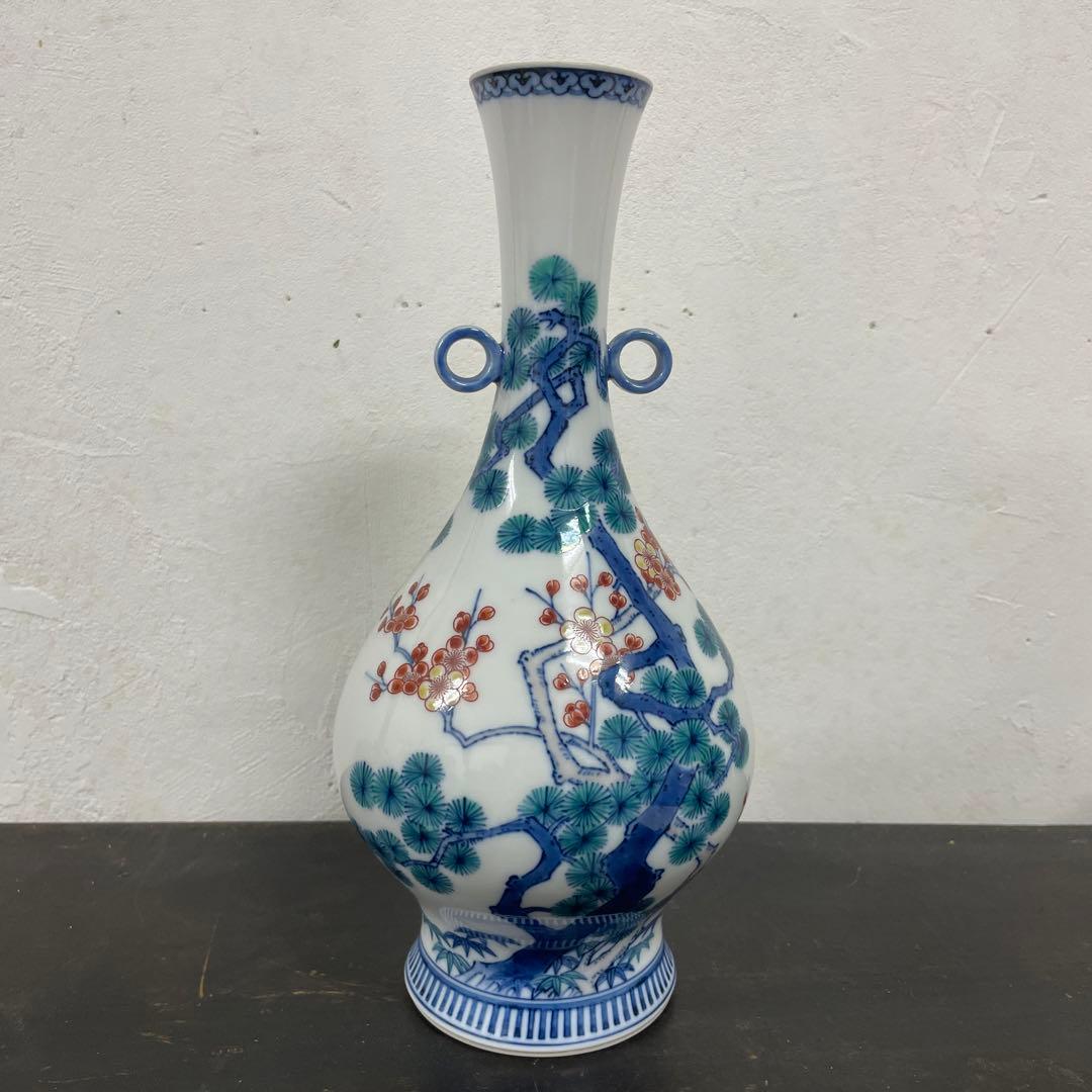 今泉今右衛門　今右衛門　錦　松竹梅絵　花瓶　共箱　環付