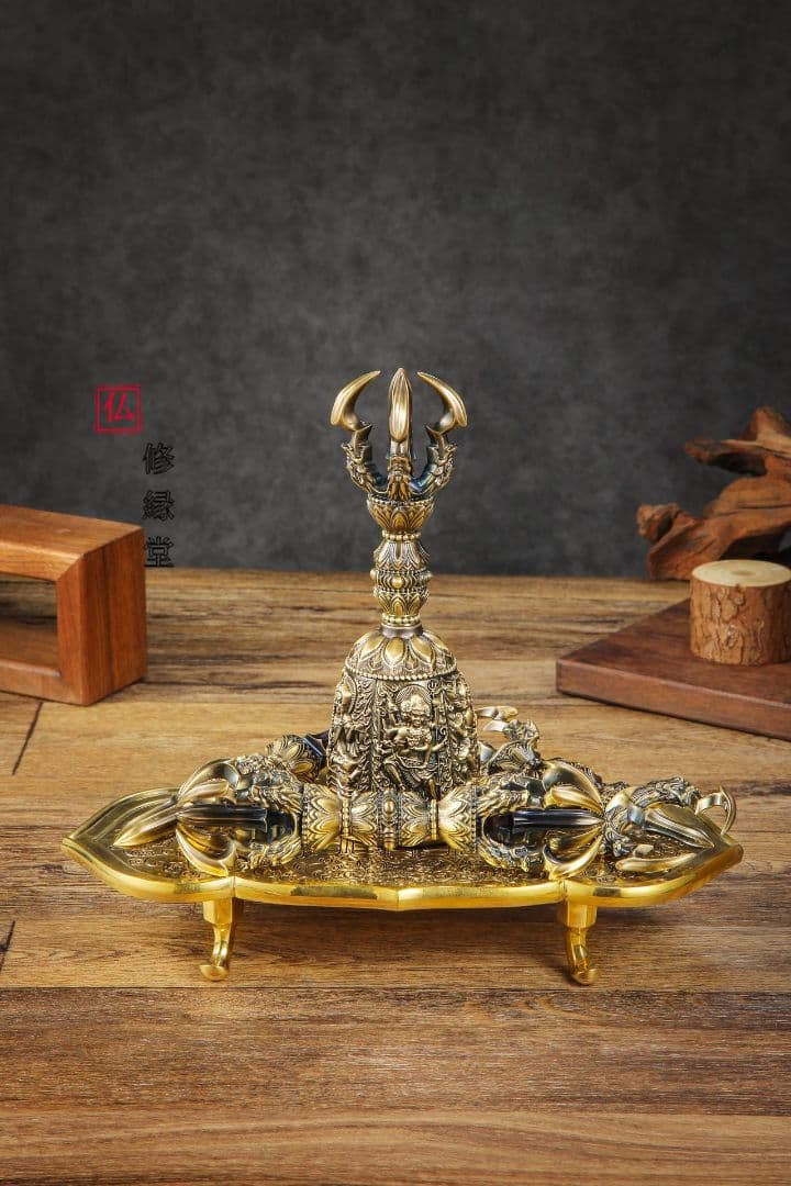 【修縁堂】真言宗 密教法具五大明王金剛盤 金剛五鈷杵 三鈷杵 独鈷杵 五点セット