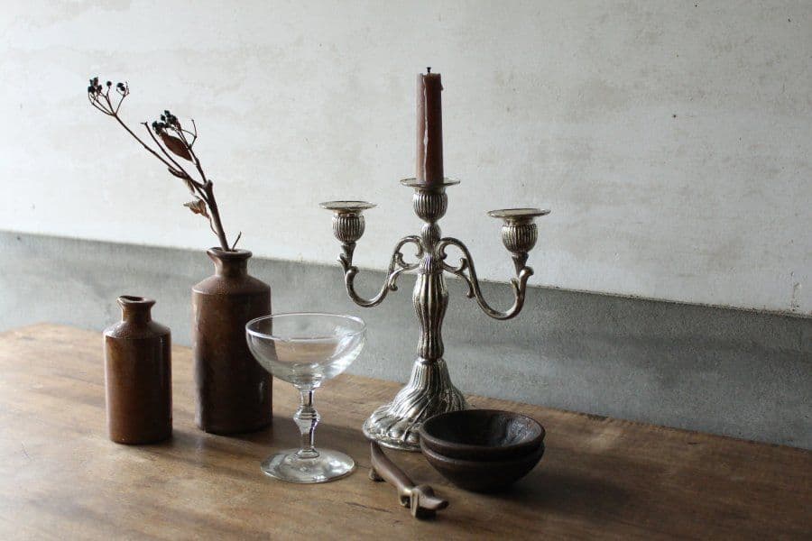 【３連キャンドルスタンド】蝋燭 ホルダー 古道具 蚤の市 ブロカント