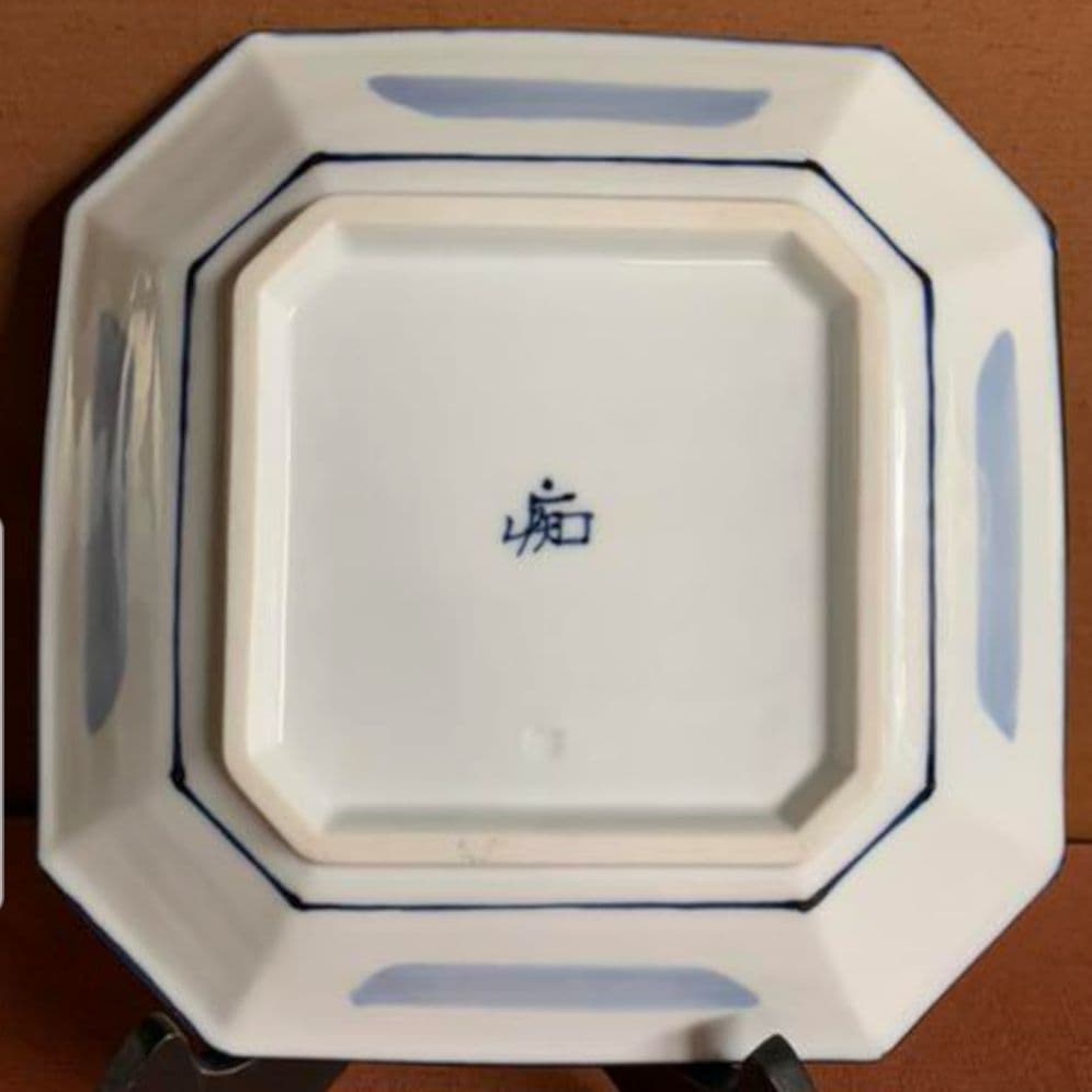 澤田痴陶人　染付金彩飛鳥文　八角七寸皿