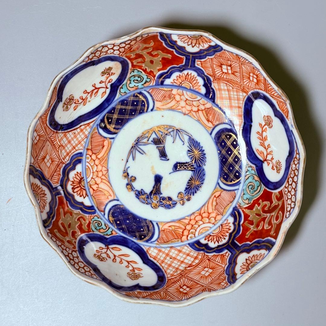 古伊万里　色絵松竹梅なます皿　五客　蛇の目高台　赤絵　緻密な絵付け　古器を楽しむ