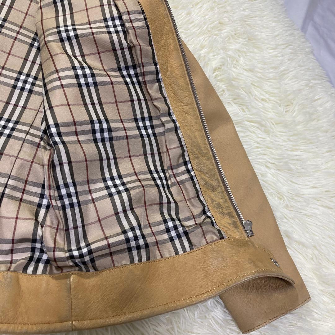 【オーラ◎】バーバリーブラックレーベル レザージャケット ラムレザーノバチェック