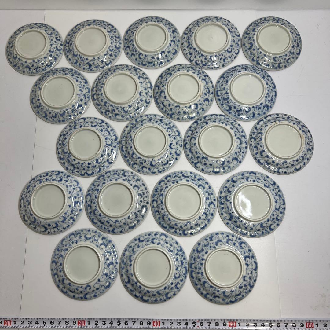 江戸中期　古伊万里唐草文　最上手小皿20枚　木箱付　東Y7-1104☆2Fトエオ