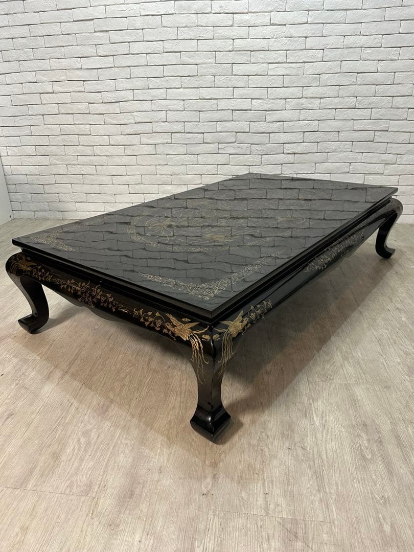 【taka】定価65万　螺鈿細工　鳳凰　木製漆塗り　テーブル　机