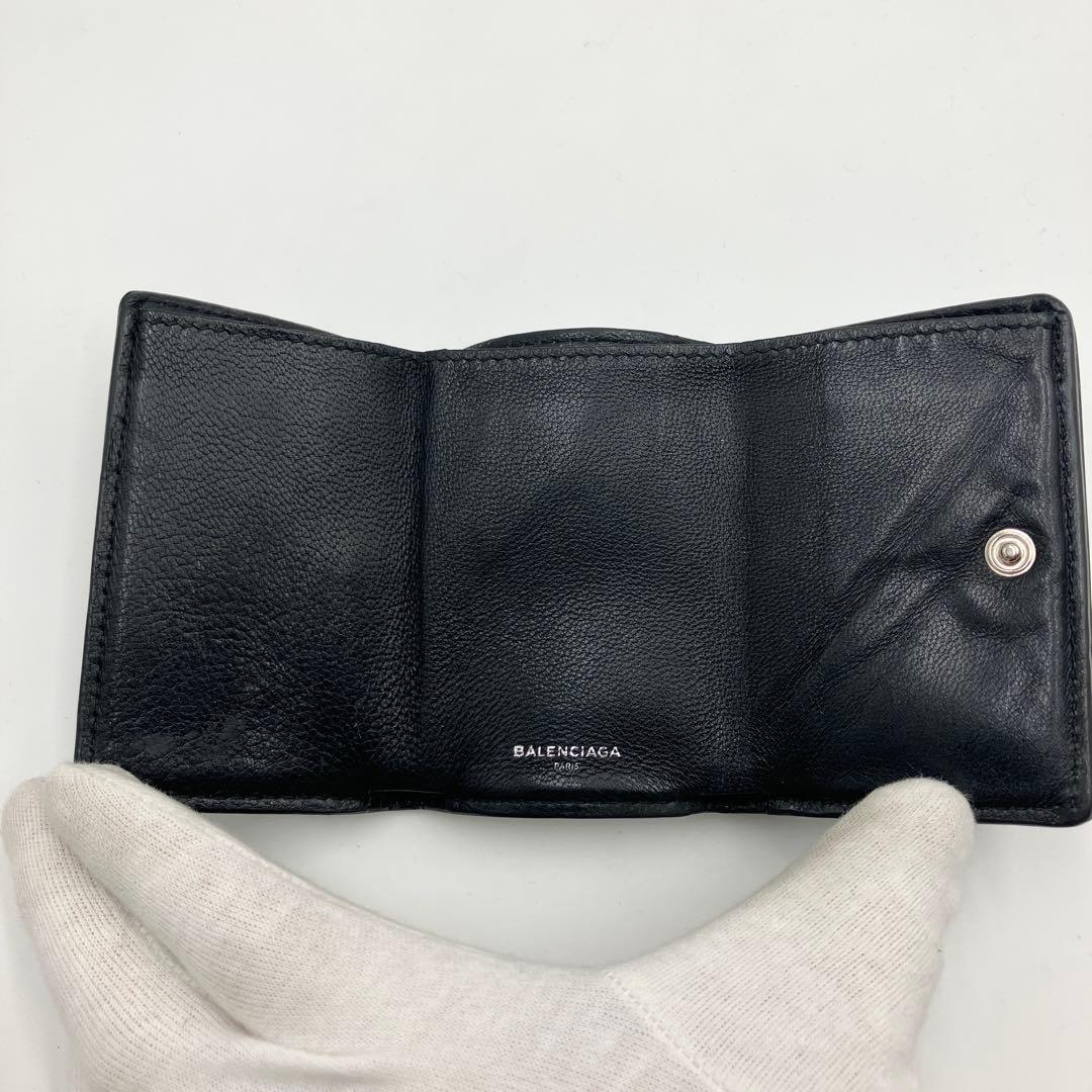 極美✨バレンシアガ 三つ折り財布 エブリデイ レザー ロゴ ブラック 黒