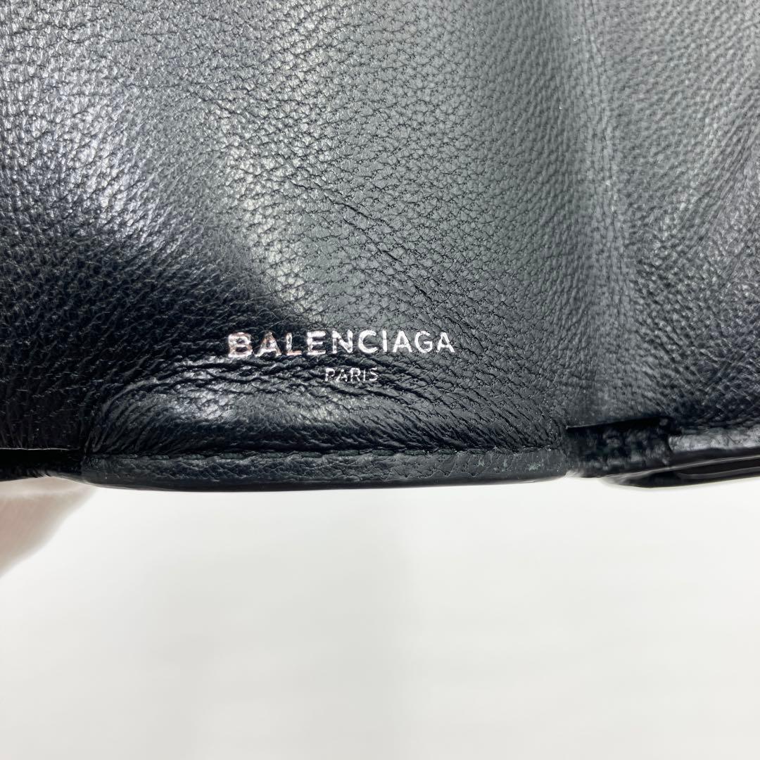 極美✨バレンシアガ 三つ折り財布 エブリデイ レザー ロゴ ブラック 黒