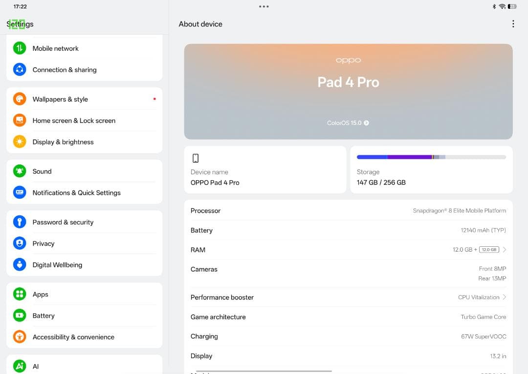 【スナドラ 8 Elite 】Oppo Pad 4 Pro < 中国版 >