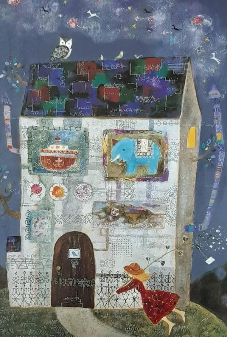 前田麻里、「月から聞いたお話」、希少画集の額装画、四季、風景、人気作品