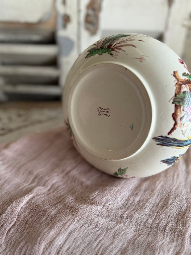 フランスアンティーク陶器リュネビィル激レアMeangeピッチャーとベイスン美品