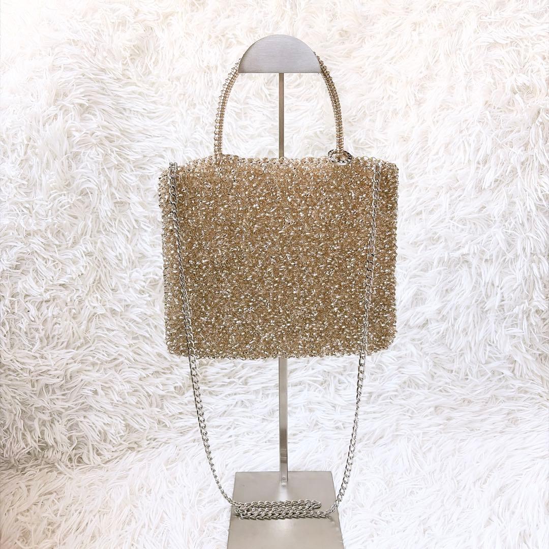 極美品　アンテプリマ　スクエアミディアム　シルバーゴールド　ショルダーチェーン付