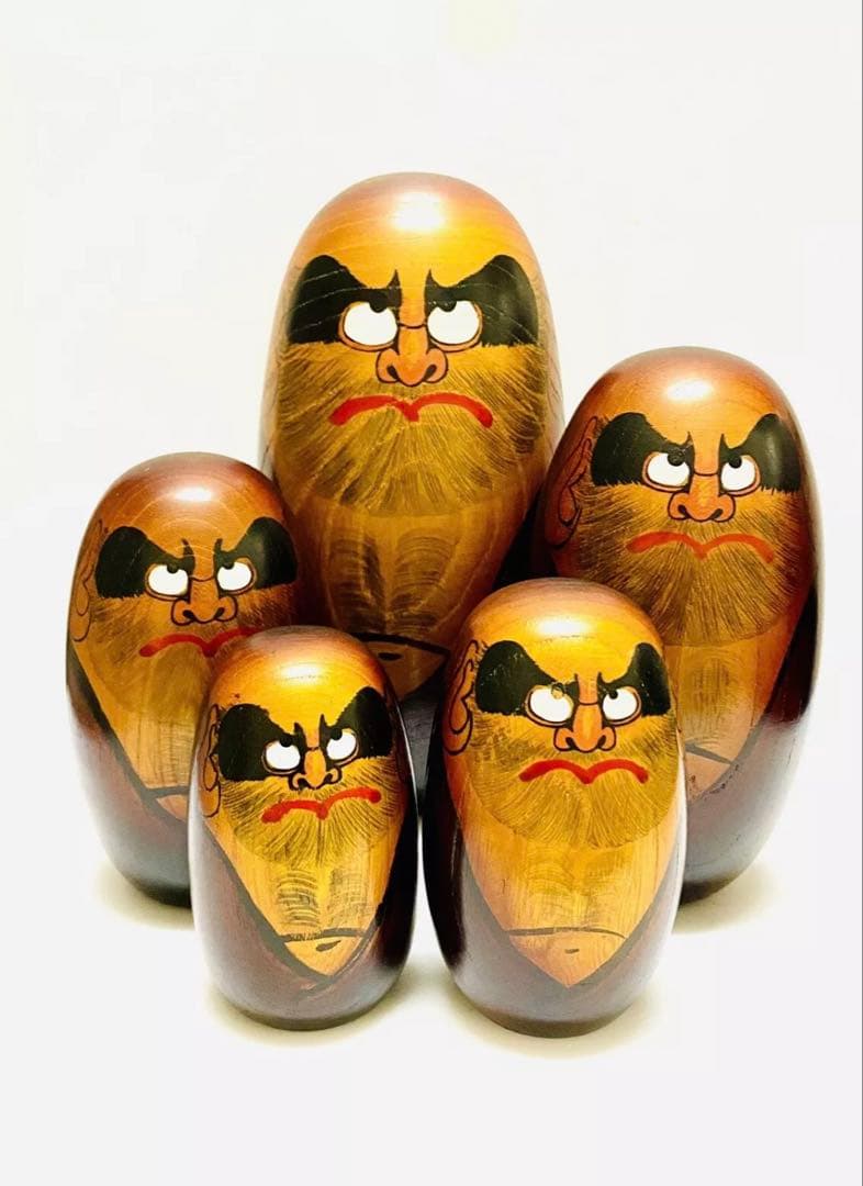 中古 こけし だるま 日本 木製 伝統 人形 6セット コレクション　特大