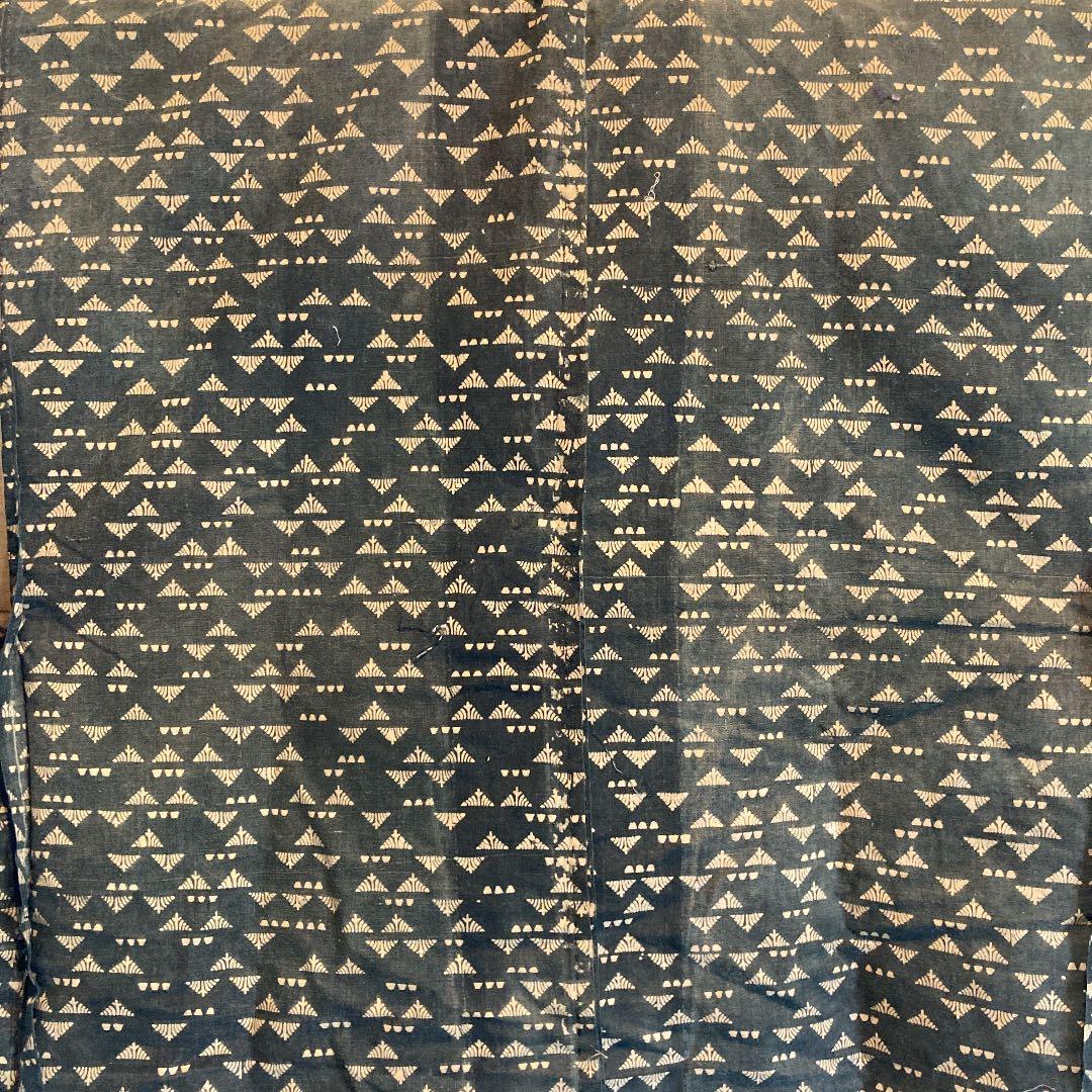 古布　男物　半襦袢　両面染め　型染　ミツウロコ　絞り　時代劇