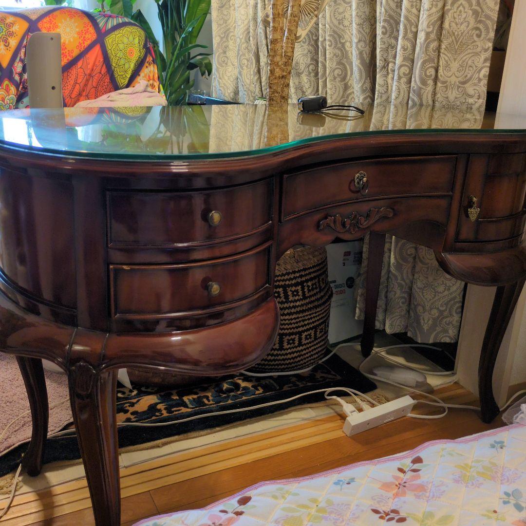 さるこダークブラウン 木製 文机 曲線デザイン猫脚(=^・^=)