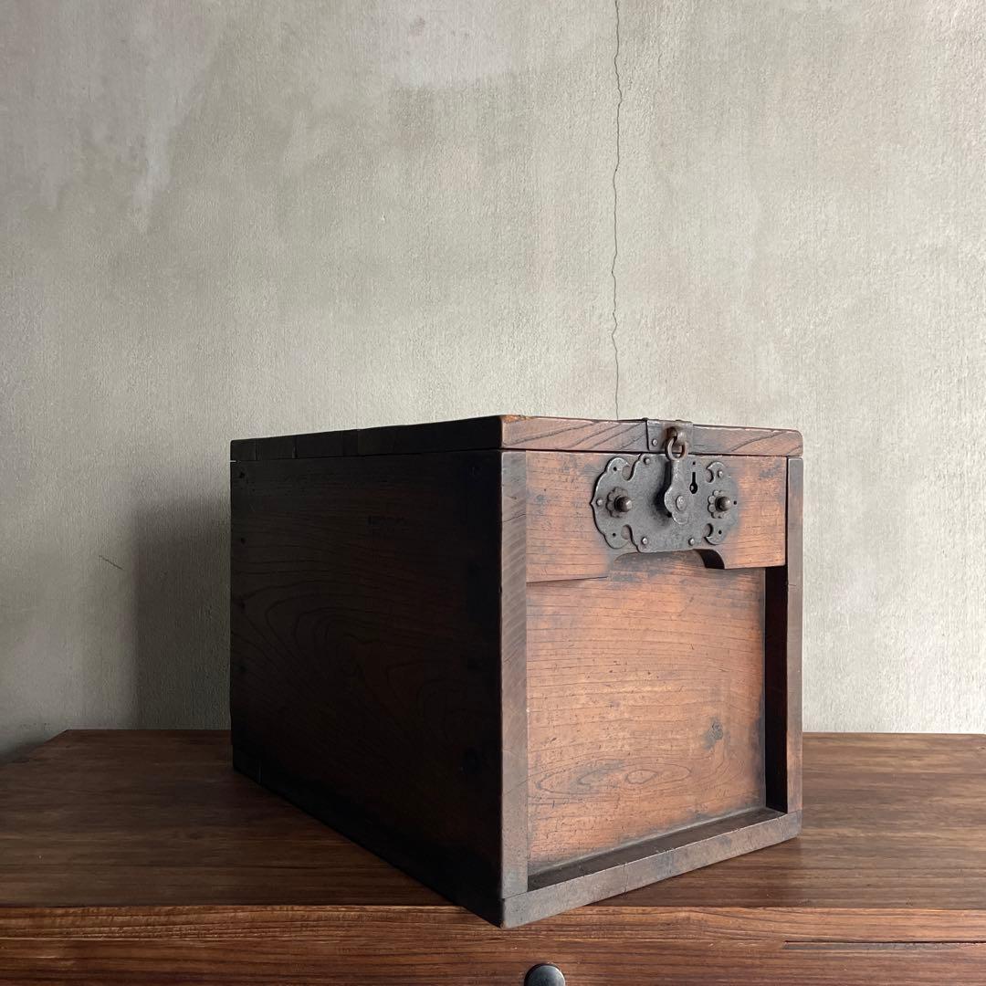 銭箱 銭函 小引出 時代金具 日本製 江戸時代 明治時代 古道具 欅