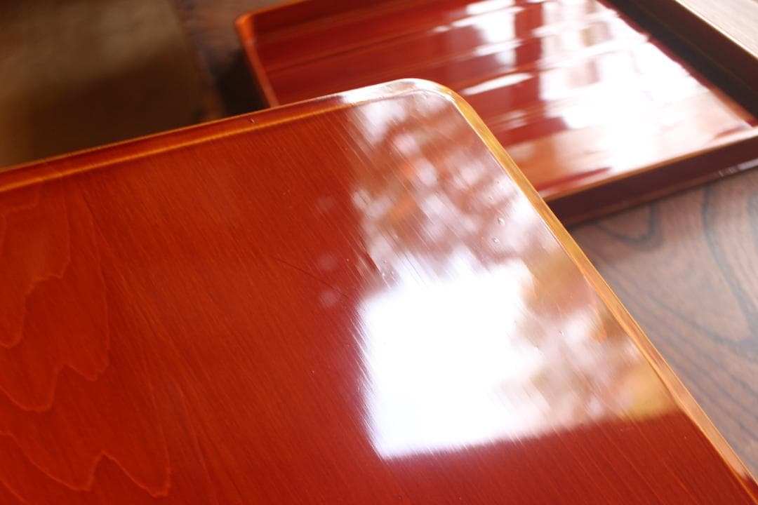 tenさま専用！隅丸四方デザインの春慶塗のお盆４点（検お盆お膳