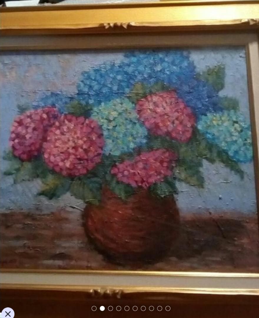 佐藤哲也あじさい油彩8号小樽出身ル・サロン奨励賞受賞フランス国際展真作最終値下げ