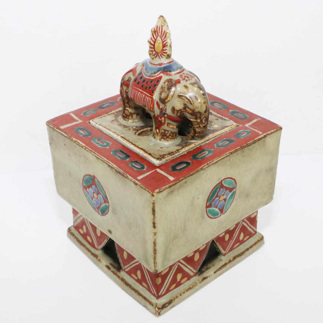 陶芸家 道林俊正作 色絵 七宝文 象香炉 共箱