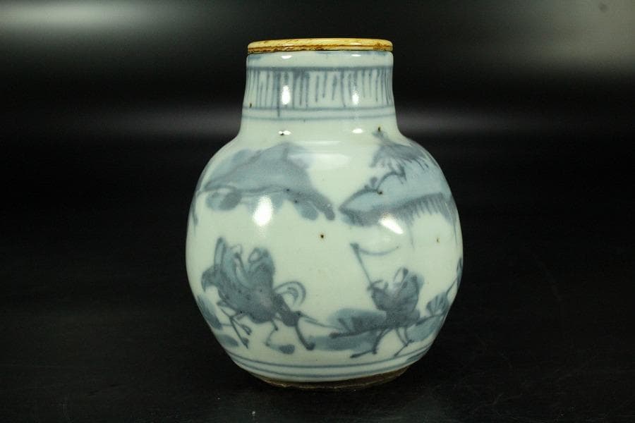 中国美術 古染付 祥瑞 茶入 明時代 唐物 鹿角蓋 茶道具伝来(K-XA856)