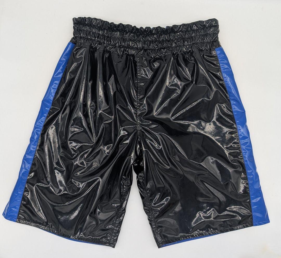 【エナメル生地のボクシングトランクス】黒×青１枚、黒×水色 １枚