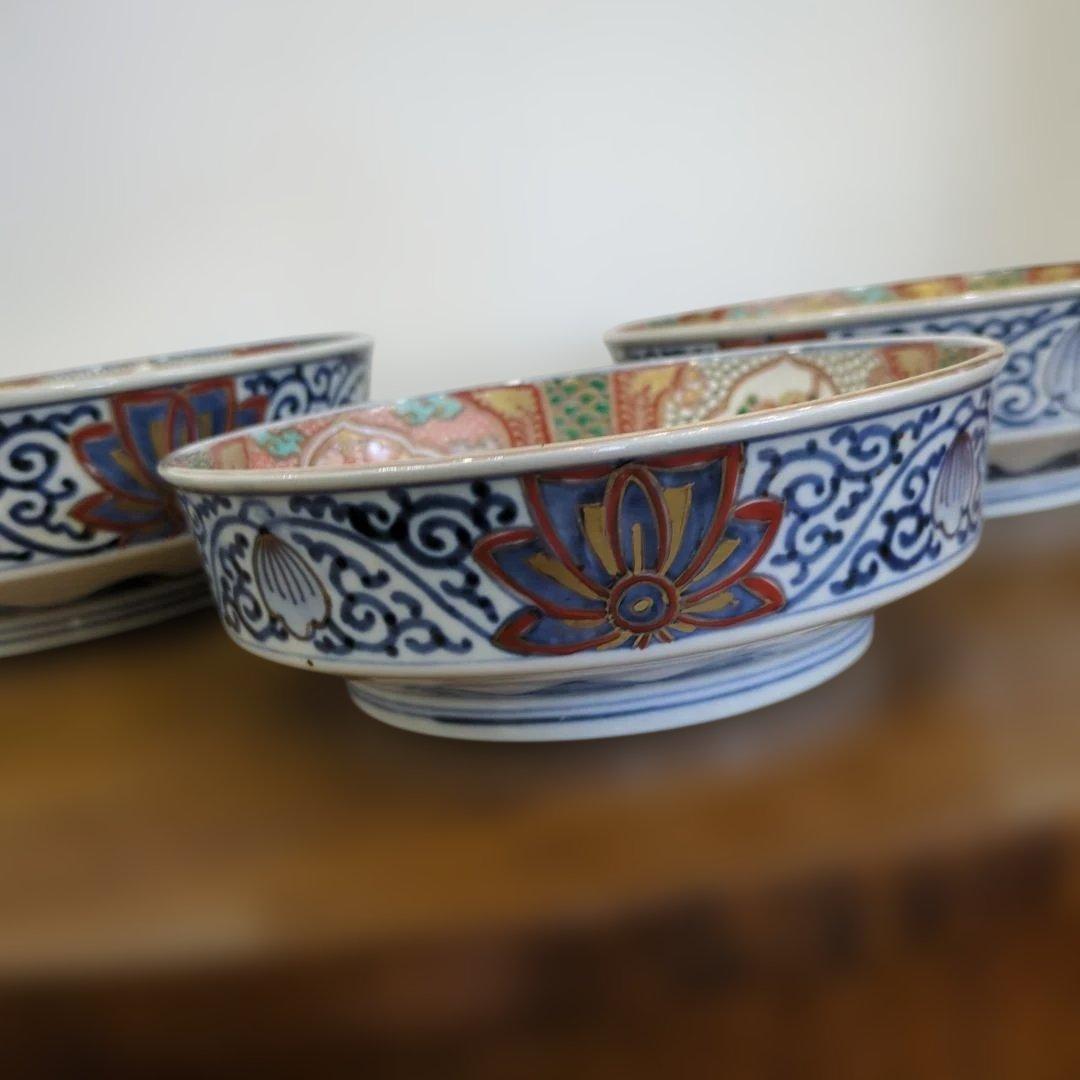 骨董　古伊万里　染錦　三っ丼　大中小　3つ　美品　鉢　器　錦出