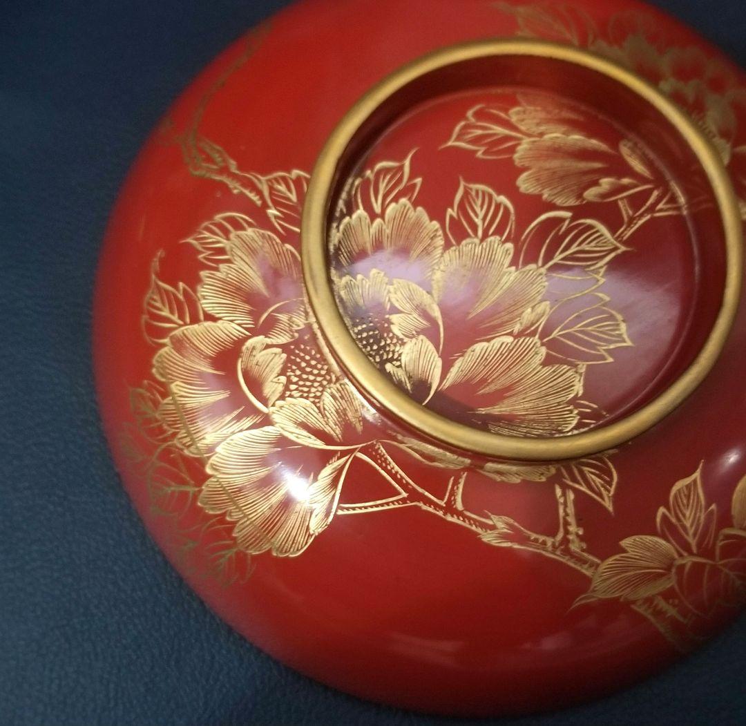輪島塗 吸物椀 朱塗 沈金牡丹花文 吸物椀 煮物椀 懐石椀 2客