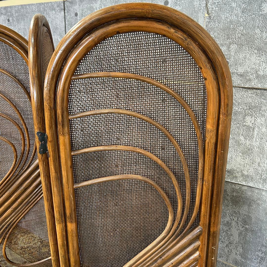 てらみ꧁籐家具꧂ラタン4連パーテーション ブラインド 間仕切り 昭和レトロ