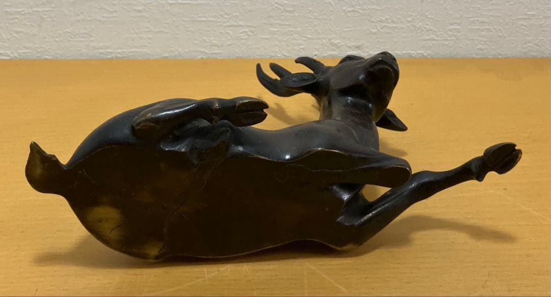 【金属製工芸/骨董品】鹿老人置物　七福神　置物　インテリア　オブジェ　金属製