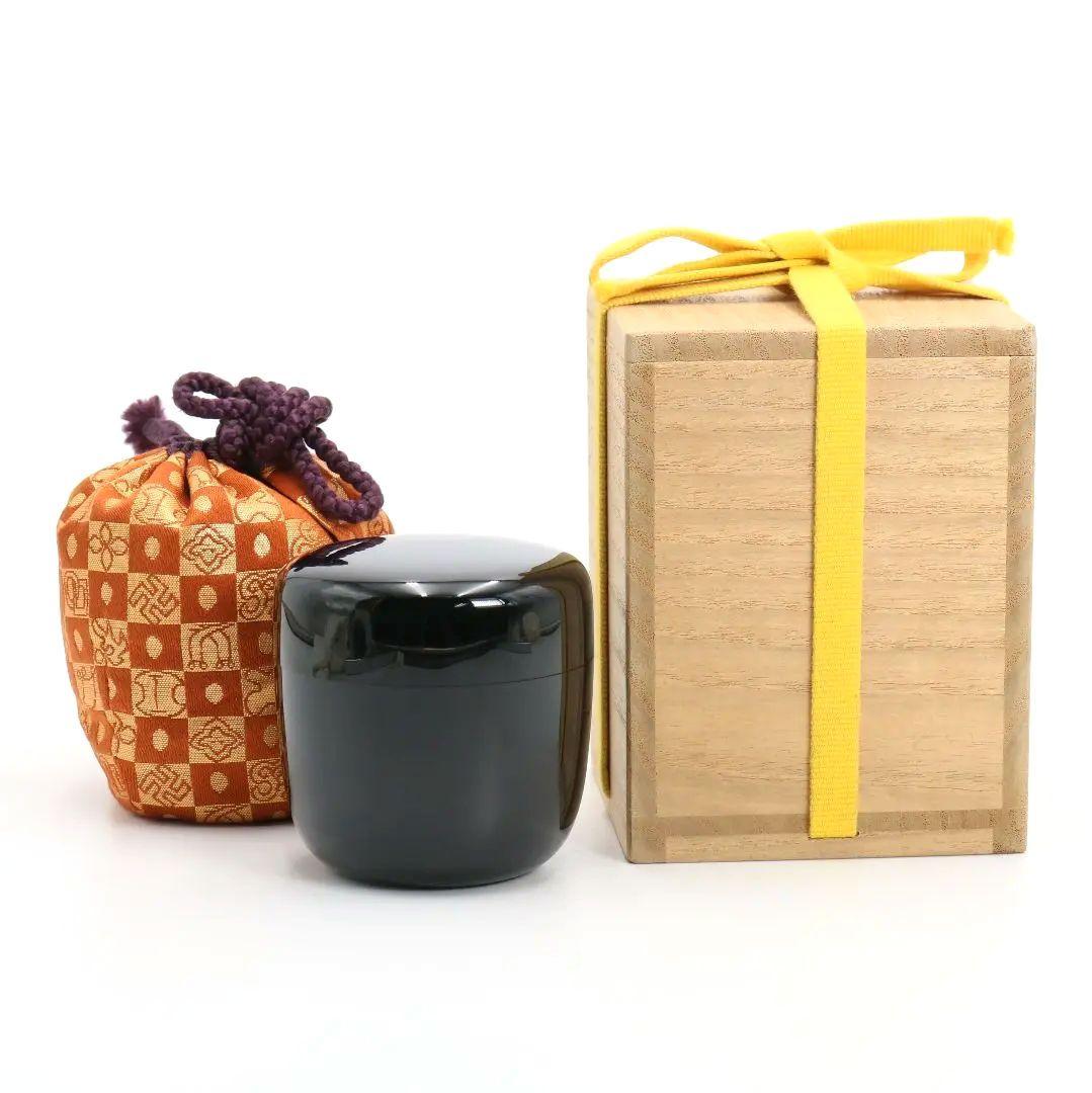 無銘 真塗 中棗 茶道具 遠州緞子仕覆付　C816　N1