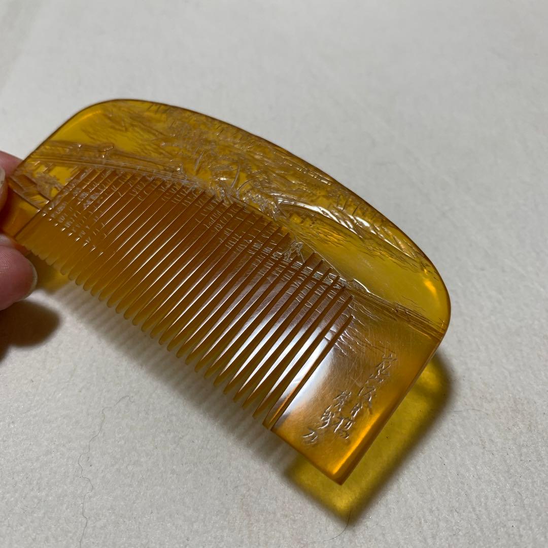 本鼈甲　櫛　嵐山渡月橋　銘あり　超細密彫　超絶技巧　アンティーク　髪飾り