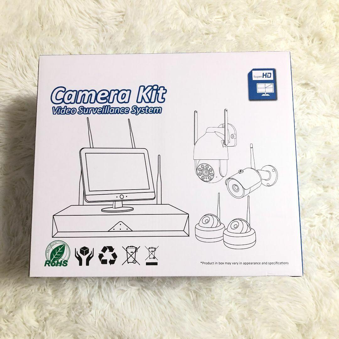 防犯カメラ 屋外 2台 モニター付き ワイヤレス 120°広角レンズ 500万画