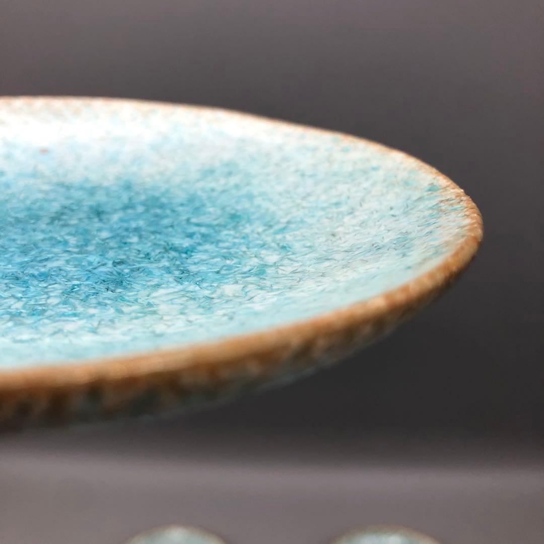 有田焼玉峰窯中尾哲彰銀河釉ブルー瑠璃色釉薬11.5cm布目小皿プレート5枚骨董品