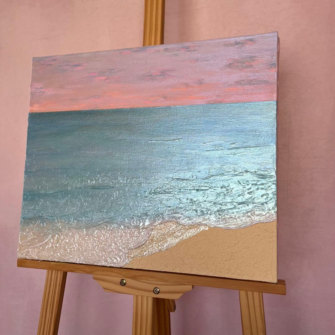 アクリル画 海と空の風景　テクスチャーアート