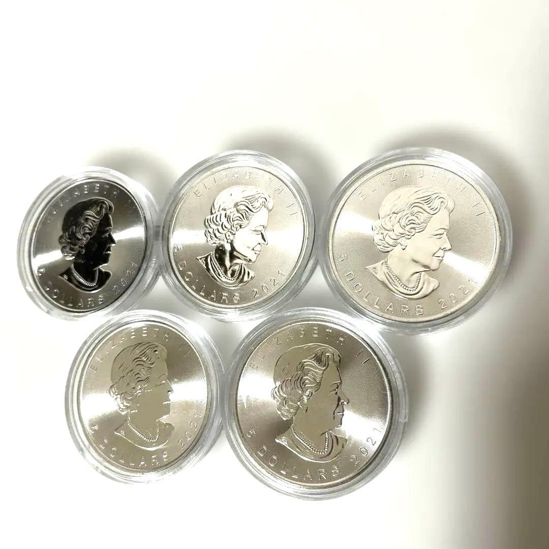 【メイプルリーフ銀貨1オンス2021年】 クリアケース入り5枚【新品未使用】