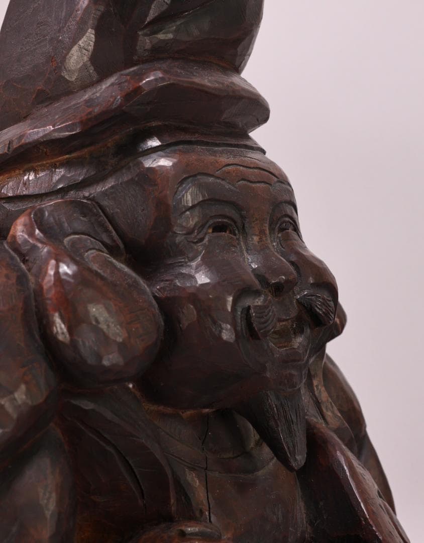 BK201　時代木彫　江戸期　大隅源義縄 作　恵比寿像　大黒像　玉眼　江戸ガラス