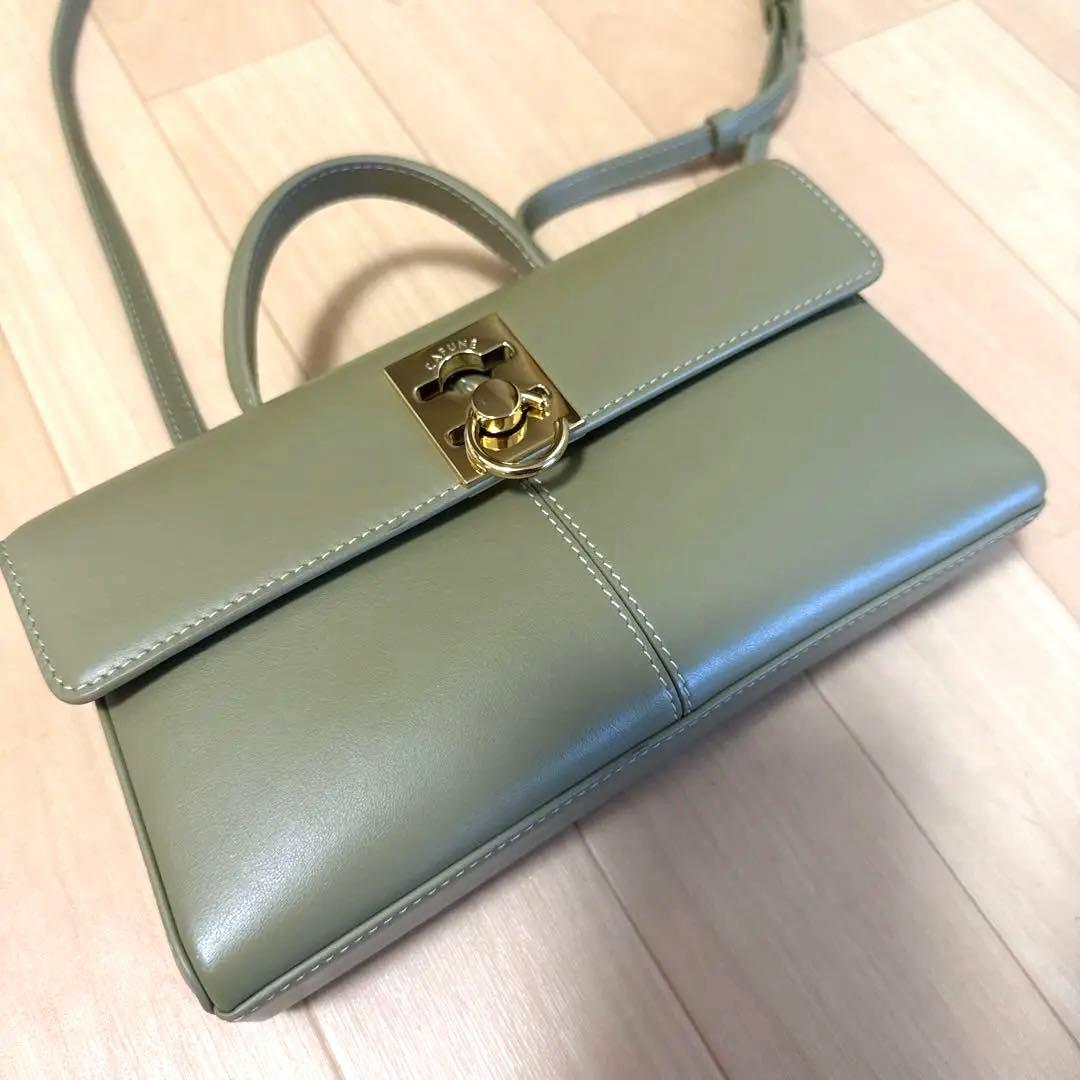 【あお】美品Cafune 本革オリーブグリーン レザー ハンドバッグ